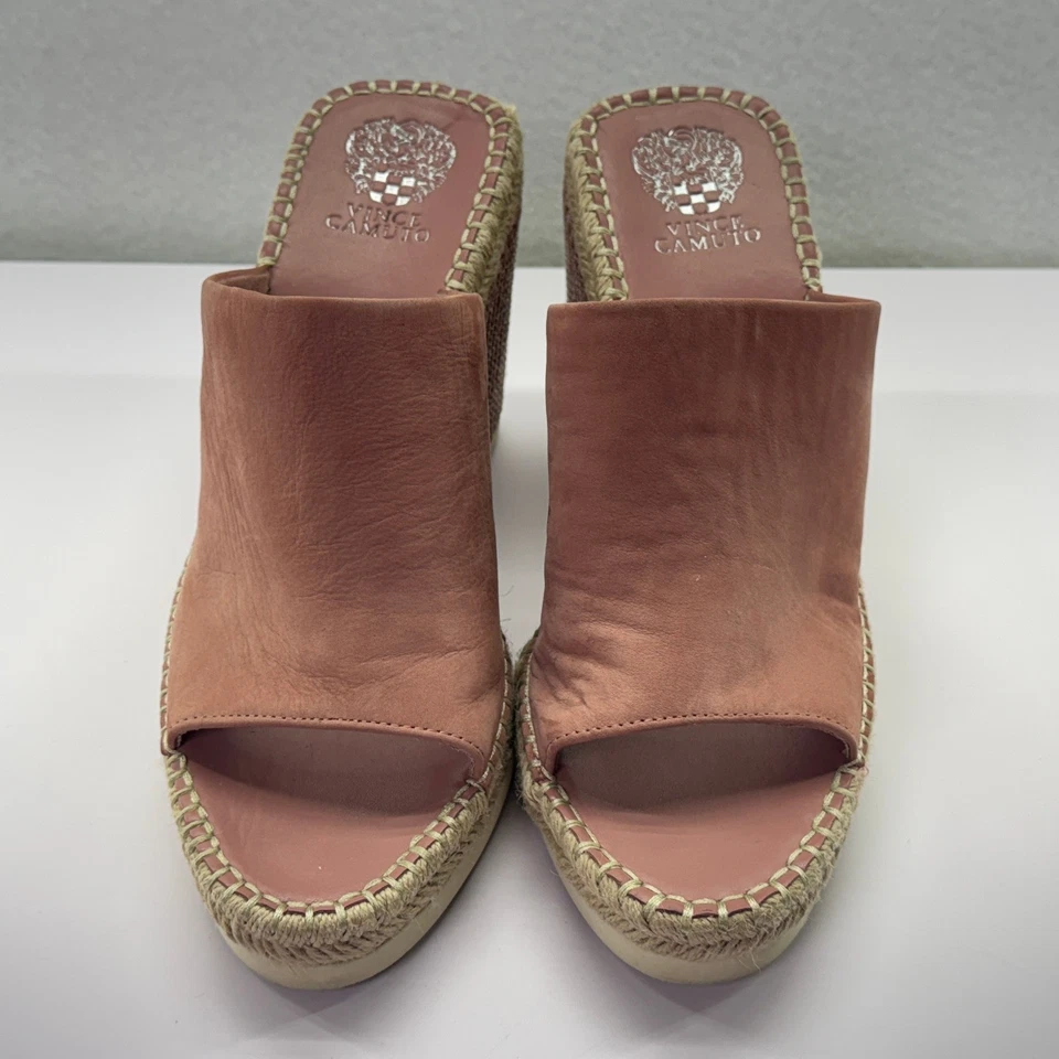 Vince Camuto Brissia Womens Size 11 Espadrille Wedge Mule Sandals Pink Leather - Image 2 of 4