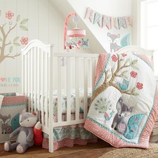 Fiona Crib Bed Set Baby Nursery Set Pink Teal White Woodland Forest Theme 5