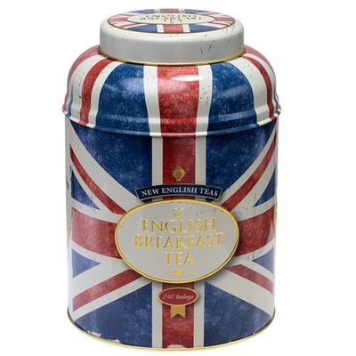 Union Jack Large Round Tea Caddy 240 PCS English Breakfast Teabags Gift Set