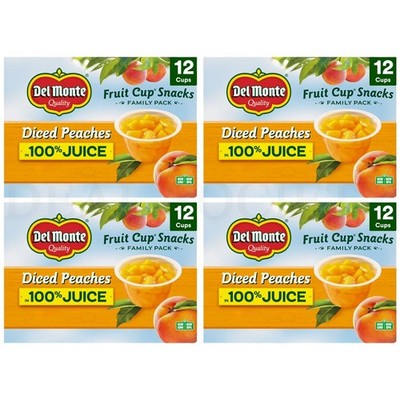 Del Monte Diced Peaches Fruit Cup Snacks in 100% Juice 12 4oz Cups Each Lot of 4