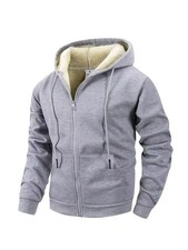 Winter Men's Zipper LIGHT GREY Jacket Fleece Warm Windproof Hoodies Cardigan Ca