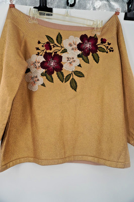 Boston Proper Women's  Sz XL Boho Tropical Floral Embellished Statement Top NWT