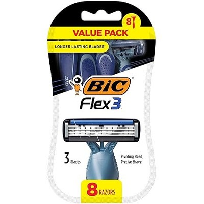 Disposable Men Razor 3 Flexible Blades 8 Pcs Ergonomic for Smooth Shave by BIC