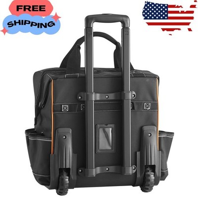 Rolling Tool Bag with Wheels 110 lbs Load Capacity 25 Pockets for Heavy Duty Use