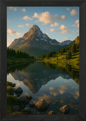 Bergsee Reflexion gerahmtes Wandbild Poster Leinwanddruck Bild