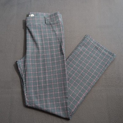 Betabrand Women M S-Petite Blue Plaid Pull On Stretch Active Straight Leg Pants