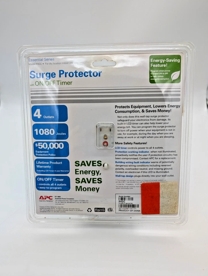 New Sealed APC Surge Protector 4-Outlet Programable Timer Model P4GC Indoor Use - Image 3 of 4
