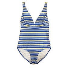 Vineyard Vines Blue Yellow Striped V-Neck One Piece Swimsuit Size M 2M1010 Beach