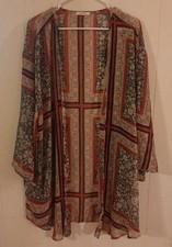 Maurices Kimono Blue/Cream Floral Cover Up 1/2 Sleeve Open Front Flowy One Size