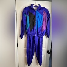 Vintage 80s Colorblock Windbreaker Tracksuit Set Purple Teal Women Size 6