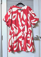 red/ white print bubble slev dress XL