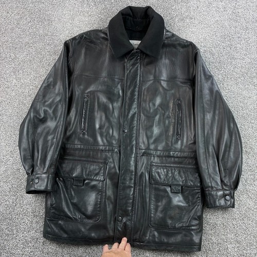Guy Laroche, Vintage Guy Laroche Leather Field Jacket Mens 40 Black Chore Coat Barn Jacket