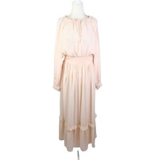 Zara Light Pink Blouson Long Sleeve Prairie Midi Dress S