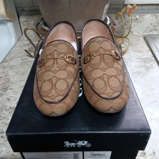 COACH Haley Signature Jacquard Loafer Shoes Women's Sz 6 B Khaki/Mahogany G4568