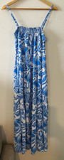 Old Navy Blue White Floral Romantic Smocked Strappy Maxi Dress Size S