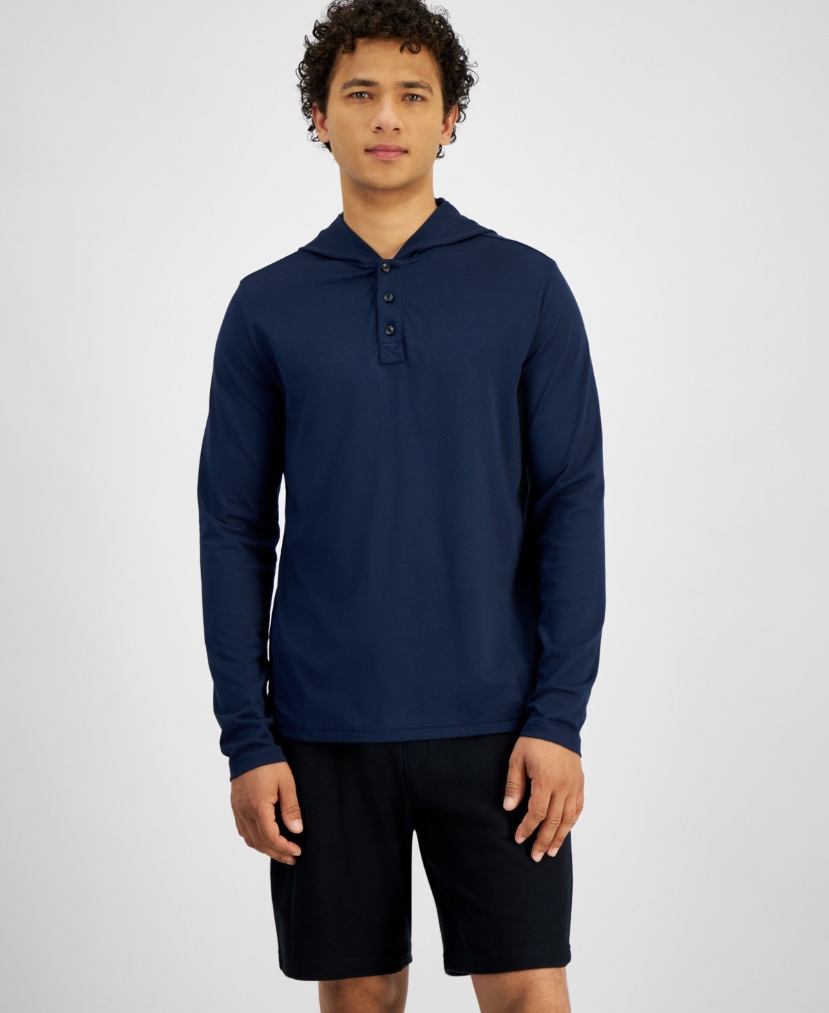 128 Michael Kors Mens Premium Textured Long Sleeve Henley Hoodie Midnight XL 11590₽