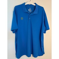 Walmart Employee Uniform Polo Shirt Blue Short Sleeve Spark Logo Mens 2XL
