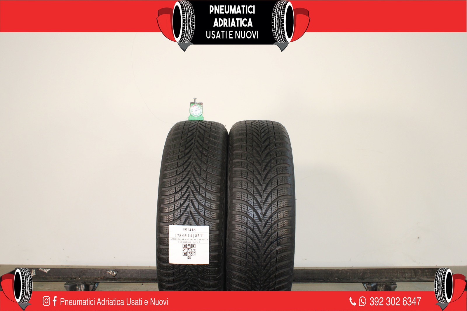 2 PNEUMATICI APOLLO 175/65 R14 4 STAGIONI GOMME USATE 94% - ADRIATICA