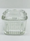 Vintage Federal Glass Ribbed Refrigerator Dish with lid, 4" EUC