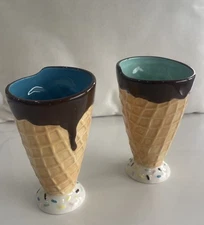 Pier 1 Imports Set Of 2 Waffle Cone Ice Cream Sundae Cup Bowl Fast Ship
