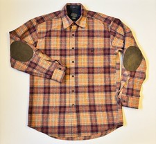 Pendleton Trail 100 Virgin Wool Shirt M Red Plaid Suede Elbow Patches USA