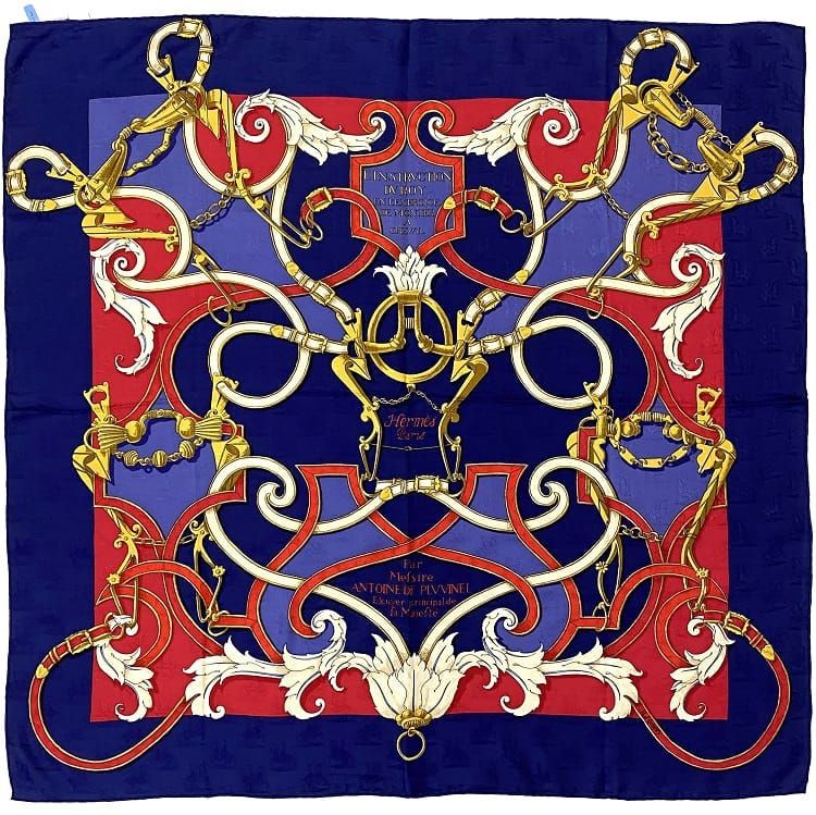 HERMES　スカーフ Hermes Scarf Carre 90 Ec-21945 Navy Linstrvction Dv Roy
