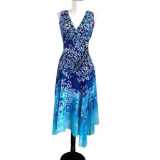 Vintage Y2K Babydoll Midi Dress Sz 6 Teal Asymmetrical Cottagecore Fairy Grunge 