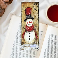 Christmas Snowman Bookmark -  Folk Art Style 6x2 Bookish Gift For Book Readers