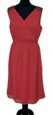 Marisota Womens Wrap Front Dress Embellished Shoulder Midi Size 12 Coral Chiffon
