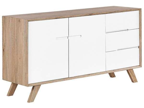 Modernes Sideboard Weiß/Heller Holzfarbton Mit 2 TüRen Und 3 Schubladen Forester-image