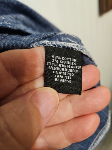 Buckle Black Men's Size M Pearl Snap Shirt Thick Stitch Western Chambray - Picture 6 of 13