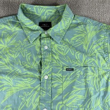 O'Neill Shirt Mens Small Green Floral Hawaiian Short Sleeve Button Up Shoreside