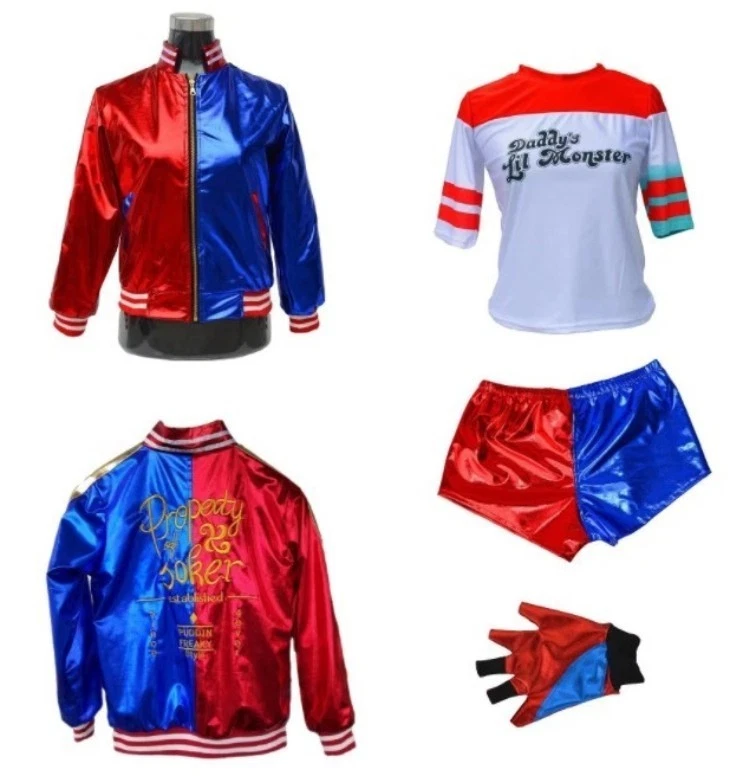 Kids 5T-6T Girls Suicide Squad Harley Quinn Jacket Shorts Top Halloween Costume