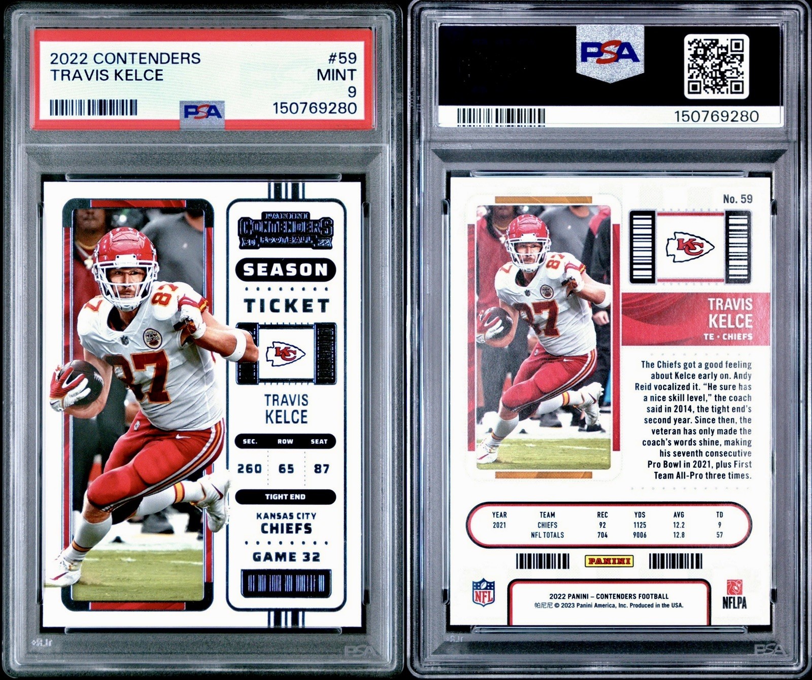 Travis Kelce PSA 9 MINT 2022 Panini Contenders Kansas City Chiefs! view 3