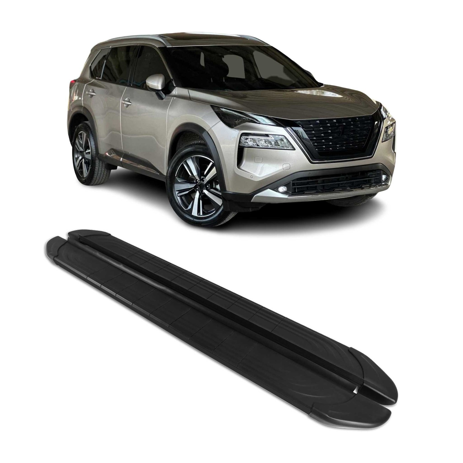 Marchepieds latéraux noirs en aluminium pour Nissan X-Trail 2021-2025 (2 pièces)