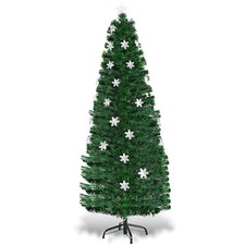 Topbuy 6' Pre-Lit Fiber Optic Artificial Christmas Tree W/ Snowflakes