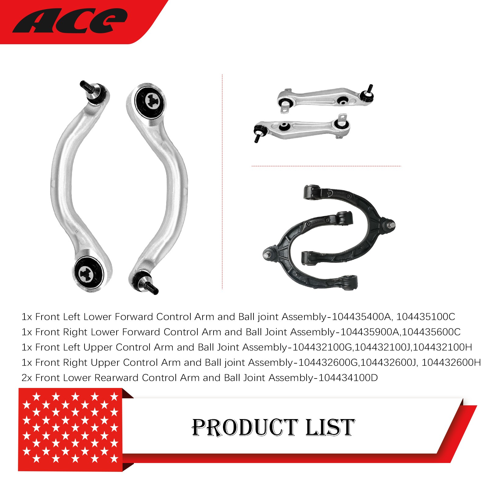 6Pcs Front Control Arm w/Ball Joint Suspension Kits For 2017-2021 Tesla Model 3