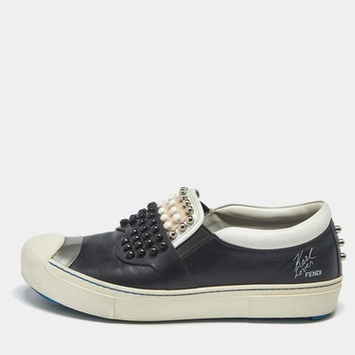 Fendi Multicolor Leather Studded Karlito Slip On Sneaker Size 39