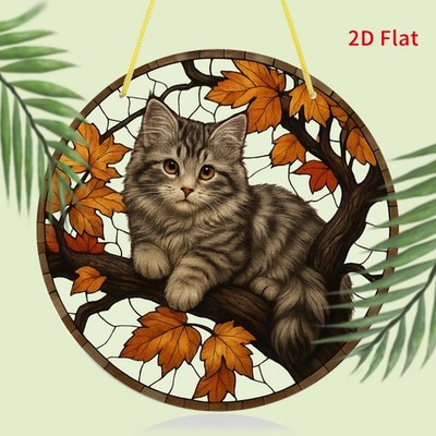 Sweet Kitten on Fall Tree Branch Acrylic Hanging Ornament for Home and Garden
