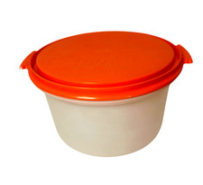 Vtg TUPPERWARE Cake Taker Round Storage Orange Summer Country Festive 80's