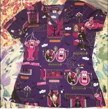 Koi Monster Cereals Patterned Medical Scrub Top Purple Pink XS Unisex