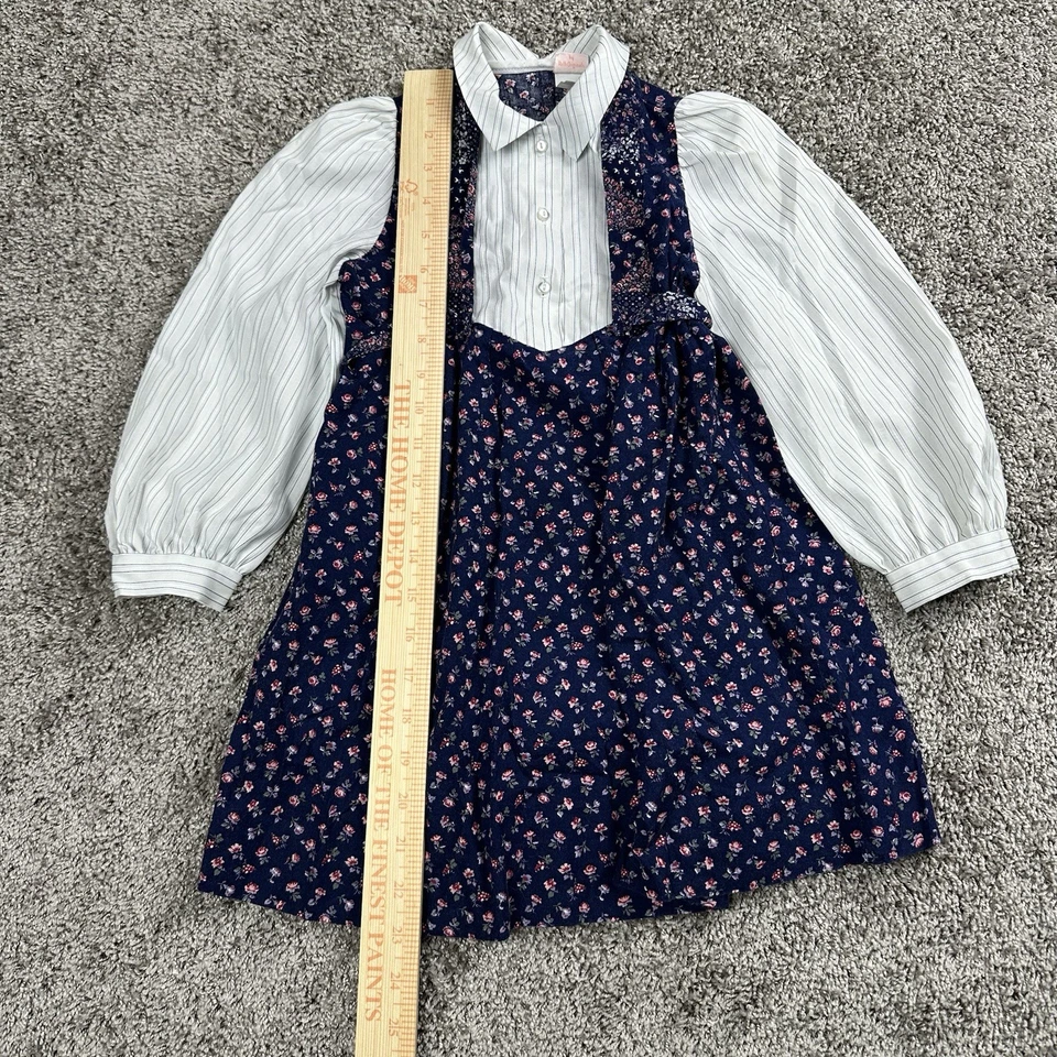 Vintage Ruth Originals Dress Kids 6 Black Floral Prairie Cottagecore 70s - Image 2 of 4