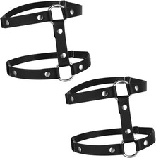 Leather Leg Harness, Adjustable Elastic Thigh Holster Strap, Black Punk Garters