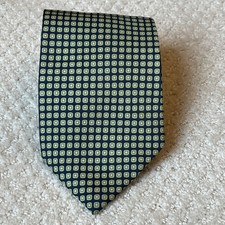 BROOKS BASICS Silk Tie Mens Navy Blue Green Geometric Square Made In USA Necktie