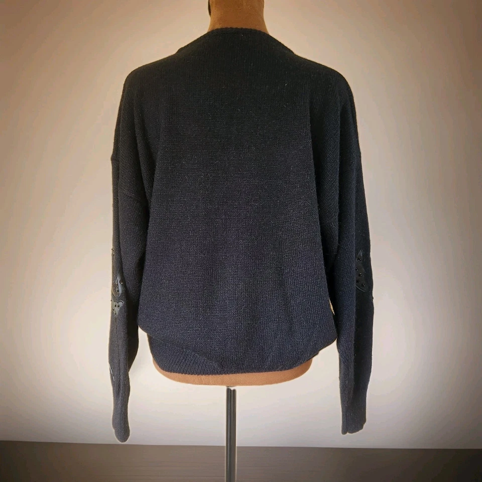 Suéter Vintage Años 80 Talla M Para Mujer Cuentas Negro Rosa Tejido Rojo Difuso Foto 3 de 4