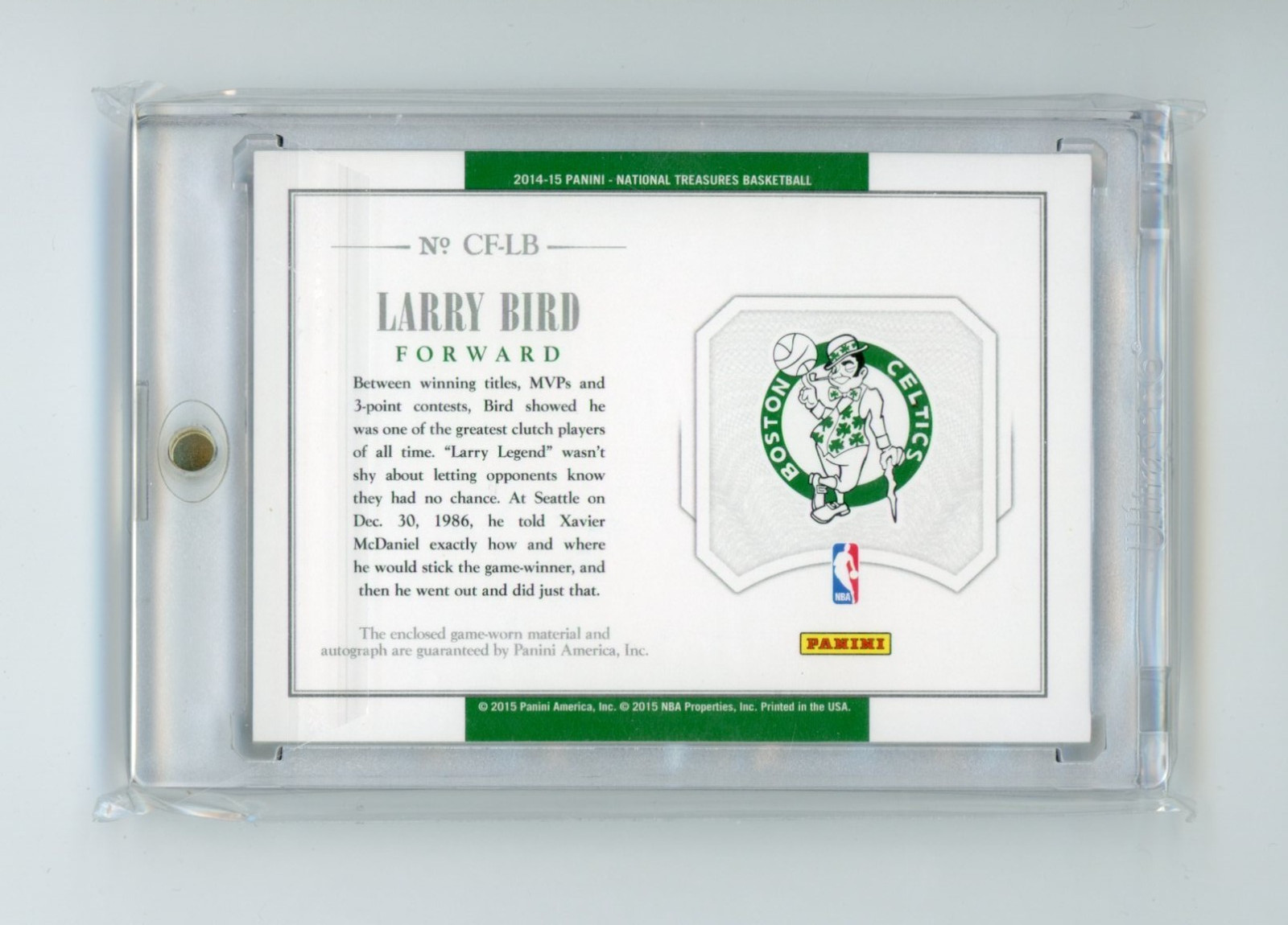 2014-15 National Treasures Larry Bird Clutch Factor Patch Auto /35 view 2