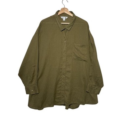 Old Navy Linen Blend The Boyfriend Shirt Sz 3X Nori Seaweed Green Long Sleeves