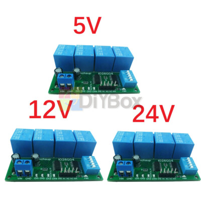 4 Channel DC 5V 12V 24V DIP Switch Delay Relay Module Flip-Flop Self-Locking