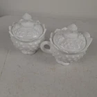 Fenton Crown Top Hobnail Sugar & Creamer Set w/Lids - Rare Vintage