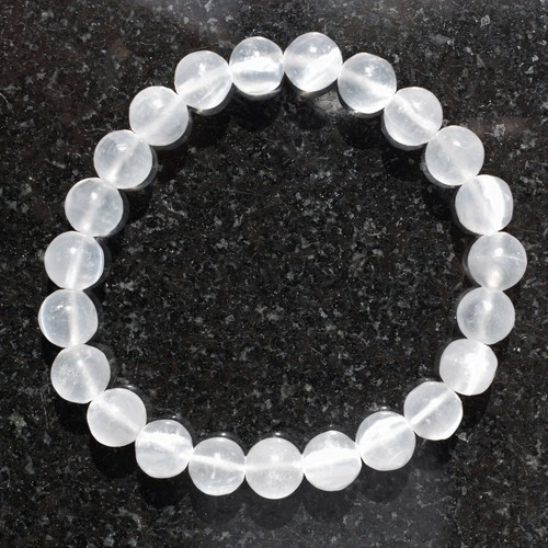CHARGED Natural Selenite Crystal 8mm Bead Stretchy Bracelet + Selenite Heart - Picture 8 of 11